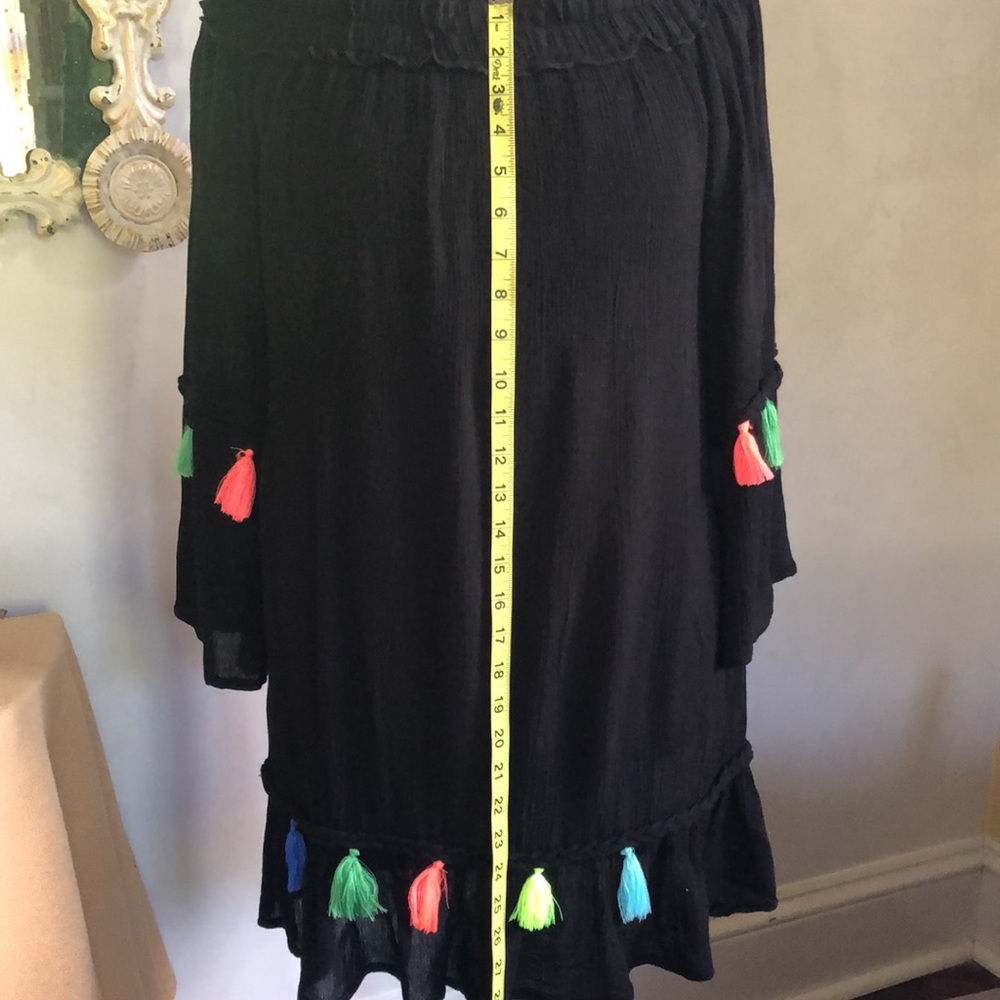 True Destiny beach, bohemian summer black off the shoulder tassel dress - Picture 16 of 16